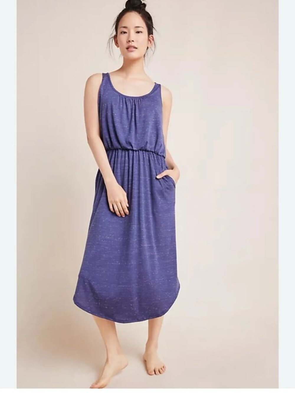 Saturday Sunday Anthropologie Jersey Midi Dress Womens XS Heathered Blue Pockets